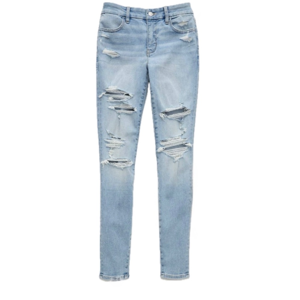 NWT American Eagle AE Ripped Jeans New Curvy High Rise Next Level Stretch 18P - Picture 4 of 9